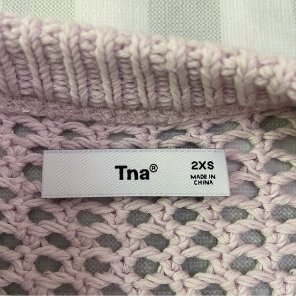 Tna crochet sweater cotton powder pink 2XS short sleeves round neck summer knit - Picture 2 of 12